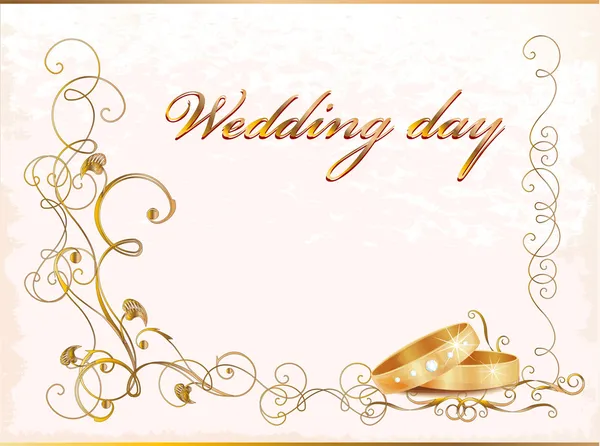 Carte de mariage vintage avec anneaux. — Image vectorielle