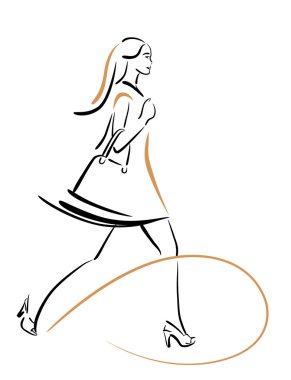 Hurring shopping girl with bags clipart