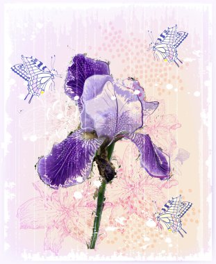 Grunge Illustration of iris flower clipart
