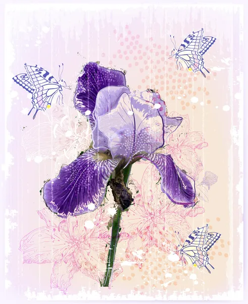Grunge Ilustración de flor de iris — Vector de stock