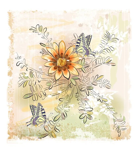 黄色のフィールドの花と蝶 — ストックベクタ