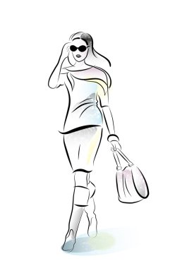 Hurring shopping girl with bag clipart