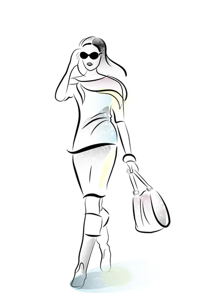 Hurring shopping fille avec sac — Image vectorielle