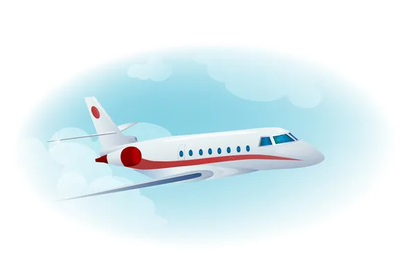 Avião de passageiros no céu azul nublado — Vetor de Stock