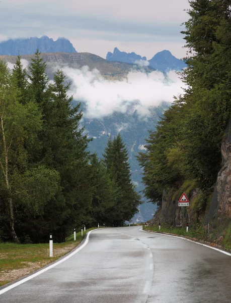 Strada bagnata nelle Alpi svizzere — Foto Stock