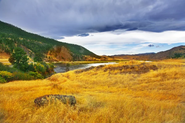 Meadows e o rio . — Fotografia de Stock