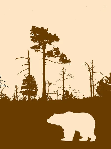 Silhouette Björn på bakgrund vilda trä — Stock vektor