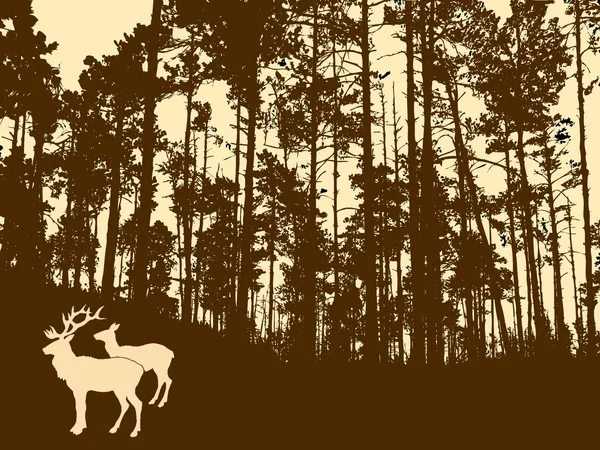 Silueta jelenů v husté dřevo — Stockový vektor