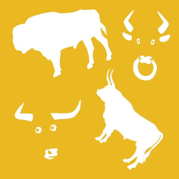 Vector illustration oxen on yellow background — Stock Vector