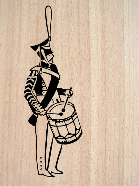 木製の背景にドラマーのベクトル イラスト — ストックベクタ