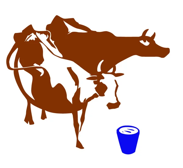 Silhouette vettoriale due mucche su sfondo bianco — Vettoriale Stock