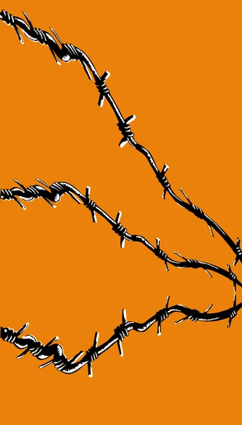 Vektor-Illustration des Stacheldrahts auf orangefarbenem Hintergrund — Stockvektor