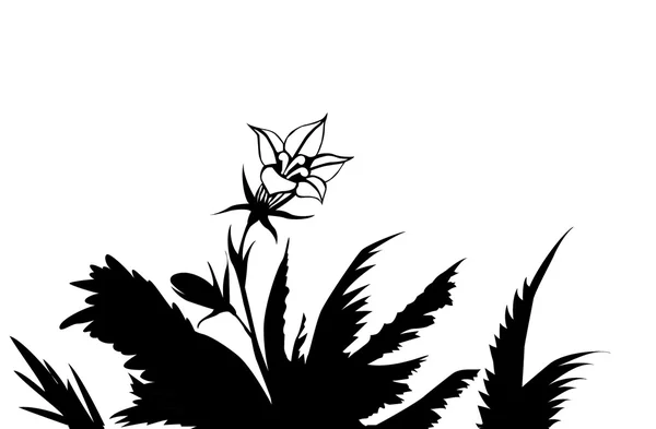 Silhouette vettoriale del fiore tra le erbe — Vettoriale Stock