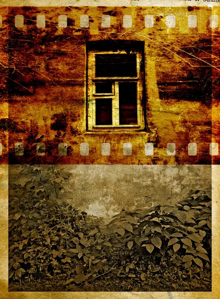 Eski duvar beyaz pencereli — Stok fotoğraf