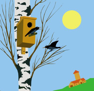 Starling on tree clipart