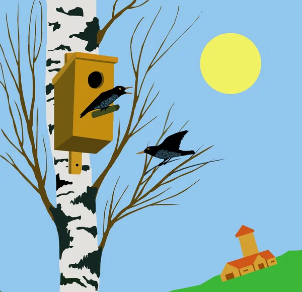 Starling on tree — Stock Vector