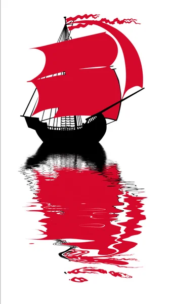 Plachetník s červenou plachtou — Stockový vektor