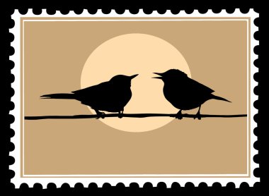 Two birds on branch clipart