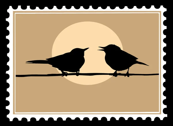 Two birds on branch — Stock Vector
