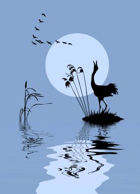 Birds on lake clipart