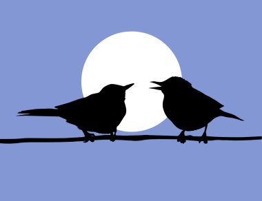 Two birds on solar background clipart