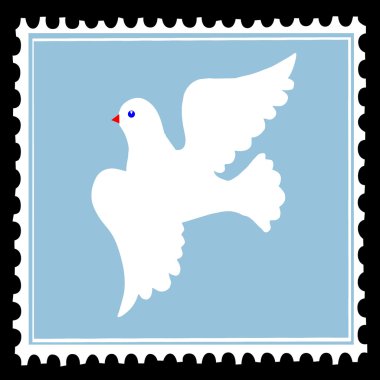 white dove on blue postage stamps. vector clipart