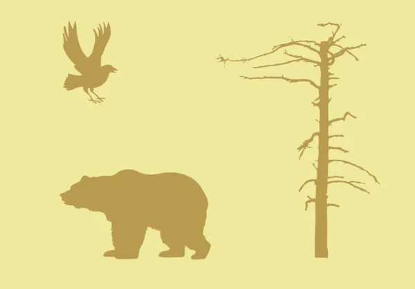 黄色の背景にベクトル シルエット動物 — ストックベクタ