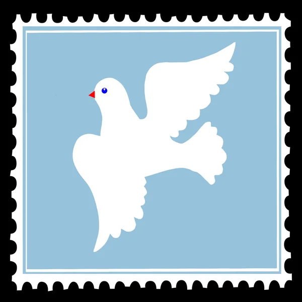 Beyaz güvercin mavi pulları üzerinde. vektör — Stok Vektör