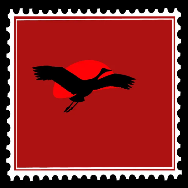 Grúa voladora en sellos postales. vector — Vector de stock