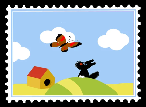 黒の背景にベクトル切手 — ストックベクタ