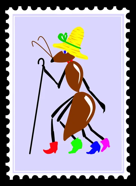 矢量绘图在邮票上的蚂蚁 — 图库矢量图片
