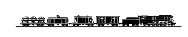 Векторный силуэт старого поезда на белом фоне — стоковый вектор