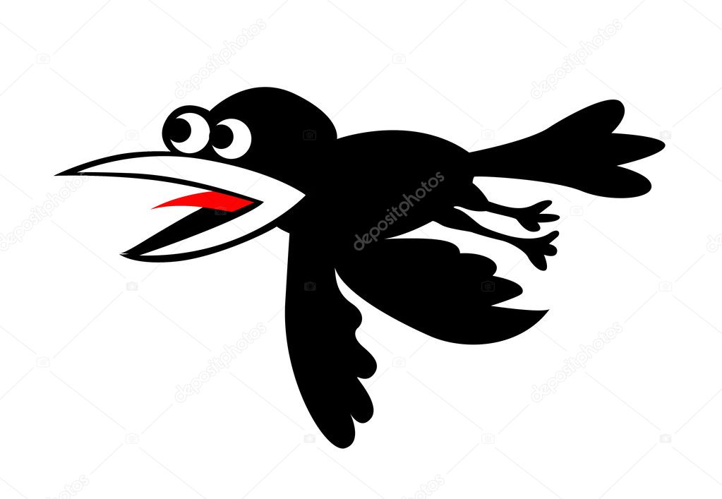 vector silhouette flying ravens on white background