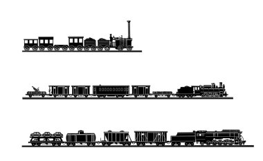 Vector set old train on white background clipart