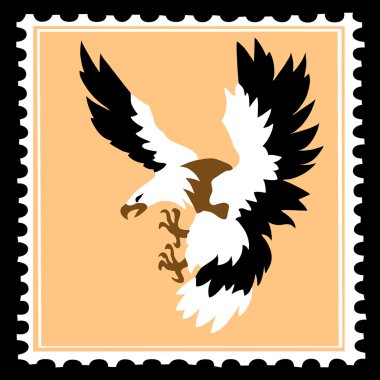 vector silhouette of the ravenous bird on postage stamps clipart