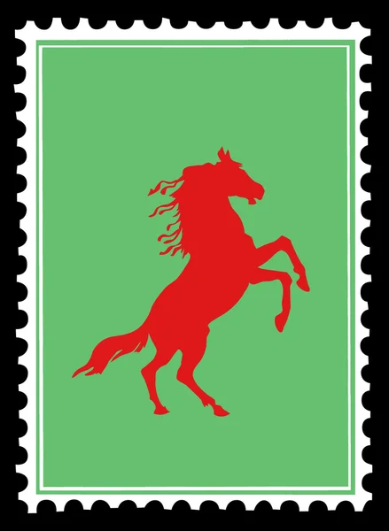 Caballo rojo en sellos postales. vector — Vector de stock