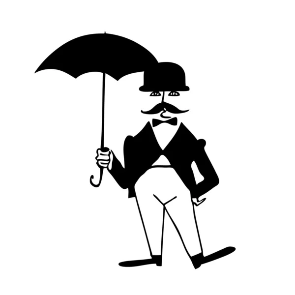 Silhouette vectorielle du gentleman avec parapluie sur fond blanc — Image vectorielle