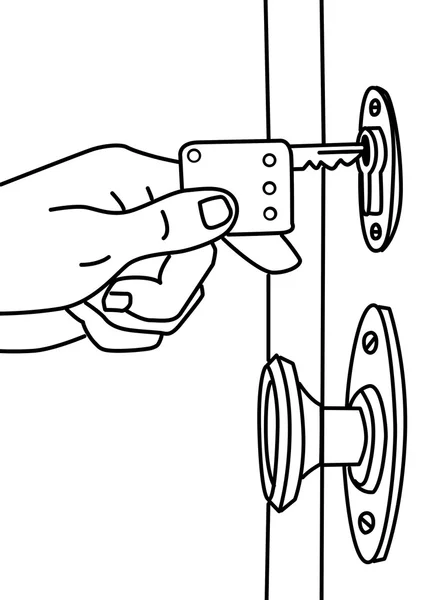 Vector silueta mano con llave sobre fondo blanco — Vector de stock