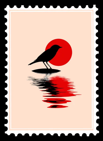 Silhueta de vetor do pássaro em selos de correio — Vetor de Stock