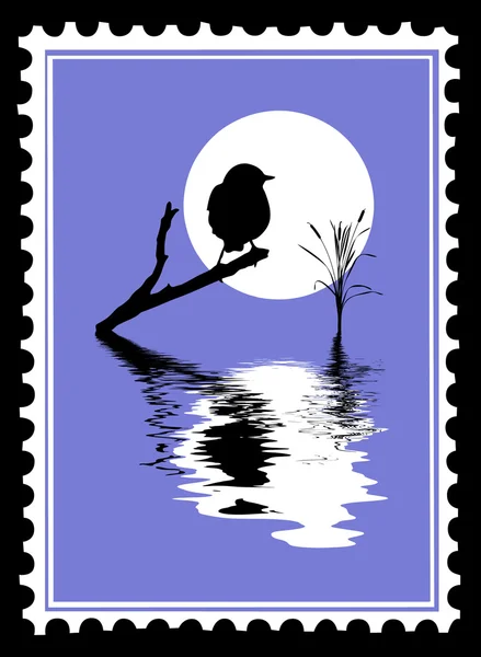 Silueta vectorial del pájaro en los sellos postales — Vector de stock
