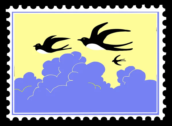 Vector silhouette swallow on postage stamps — Stock Vector