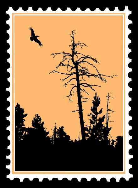 Vector silueta aves voladoras en sellos postales — Vector de stock