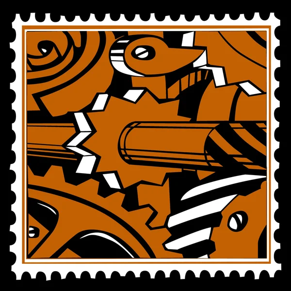 Векторный старый механизм на почтовых марках — стоковый вектор