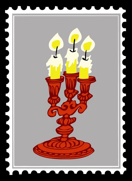 Old candlestick on postage stamps. vector — Stock Vector