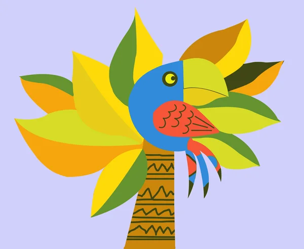 Desenho vetorial do papagaio na palma —  Vetores de Stock