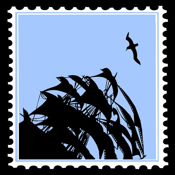 Vector silhouet zeilvis op postzegel — Stockvector