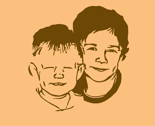 Silhouette vectorielle deux garçons — Image vectorielle