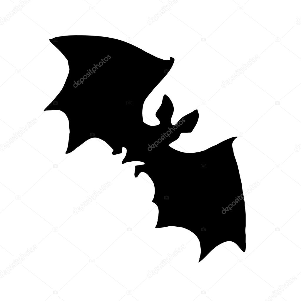 The shadow of a bat against a gray wall. A silhouette of an animal is cut