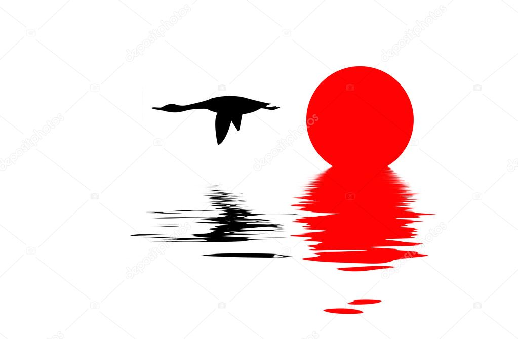 Vector silhouette flying goose on white background