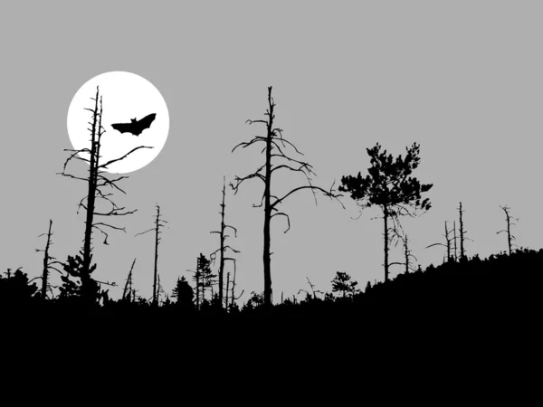 Batte de silhouette vectorielle sur fond de lune — Image vectorielle